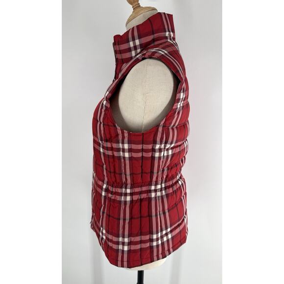 Talbots Duck Down Puffer Vest Jacket Women’s XS Quilted Gorpcore Red Plaid Zip - Picture 2 of 7